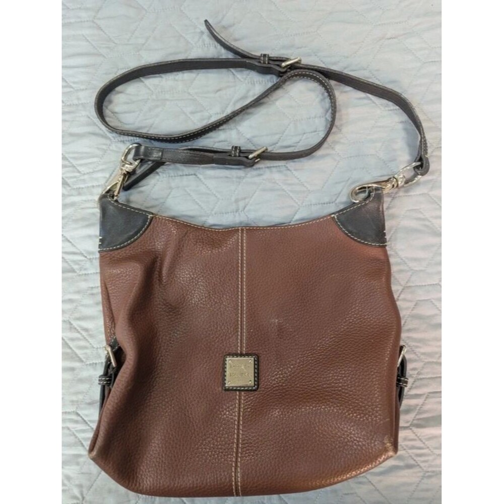 Dooney & Bourke Pebbled Leather Crossbody Hobo Bag Brown Dark Espresso Trim